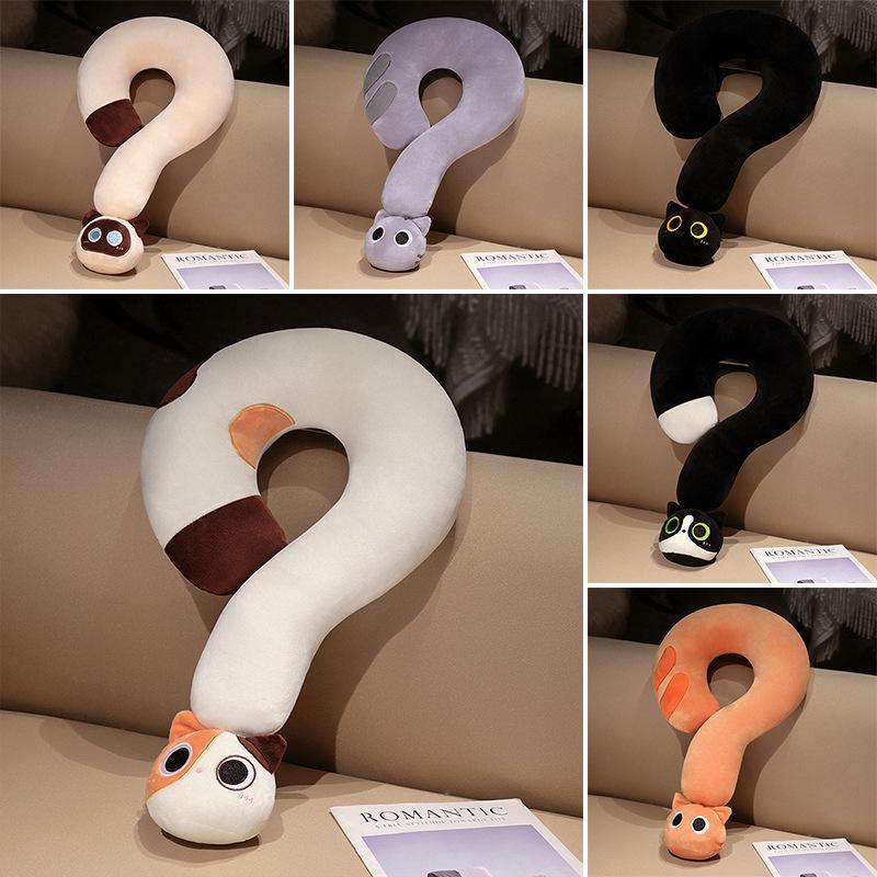 Cartoon Cat Question Mark Neck Pillow Throw Pillow Girls Office Sleeping U-Shaped Pillow Travel Nap Artifact Rag Doll