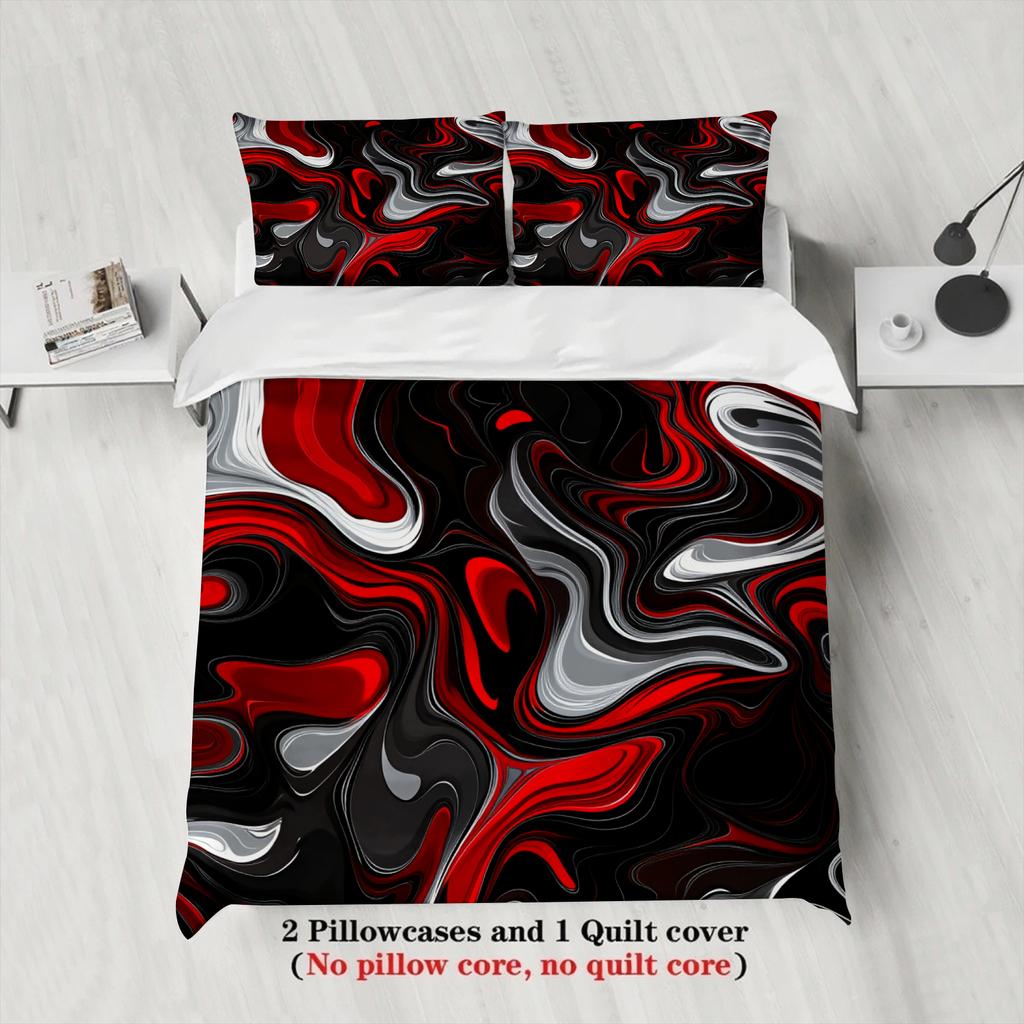 3pcs Bedding Sets 3D Printed Abstract Red Black White Wave Pattern Duvet Cover Sets With Pillowcases No Filling Modern Abstract