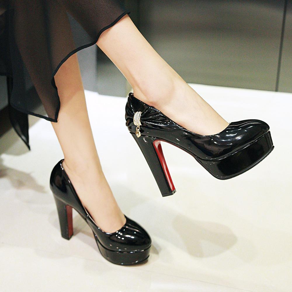 Q/Dámské jednoduché boty na vysokém podpatku Jaro/léto Nové Elegantní voděodolná platforma Silný podpatek Mělká ústa Nízké boty velké velikosti