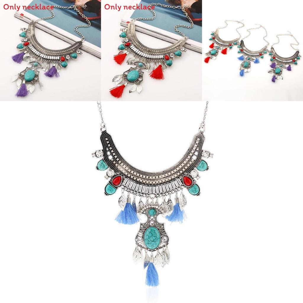 Ethnic Style Simulation Gemstone Decoration Women Necklace With Tassel Design For Art Lovers