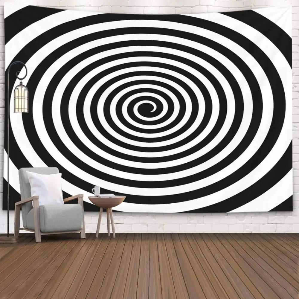 Hypnotic Spiral Tapestry  Black  White Optical Illusion Design  Unique Wall Art for Bedroom  Modern Decor Lover Gift