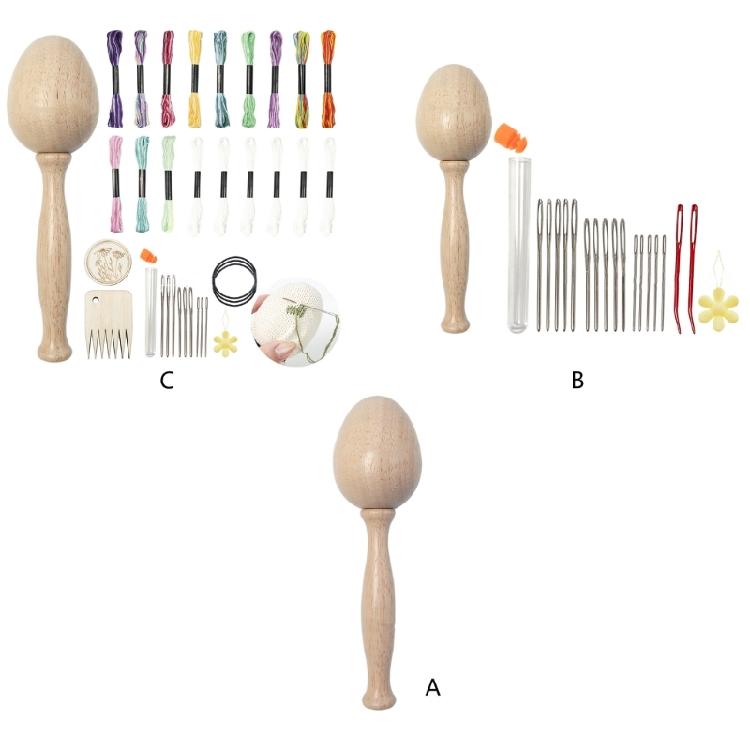 Wood Darning Egg and Needle Thread Adult Kid DIY Handicraft Home Sewing Tool