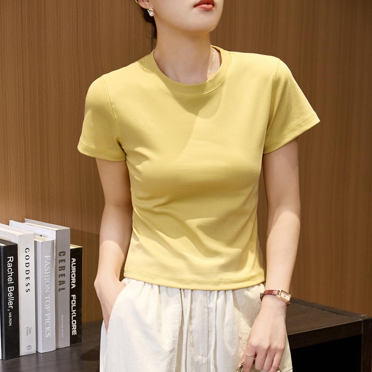

Футболка из чистого хлопка плотностью 230 г, женская, летняя, с короткими рукавами, круглым вырезом, прямыми плечами, повседневная, универсальная 2XL