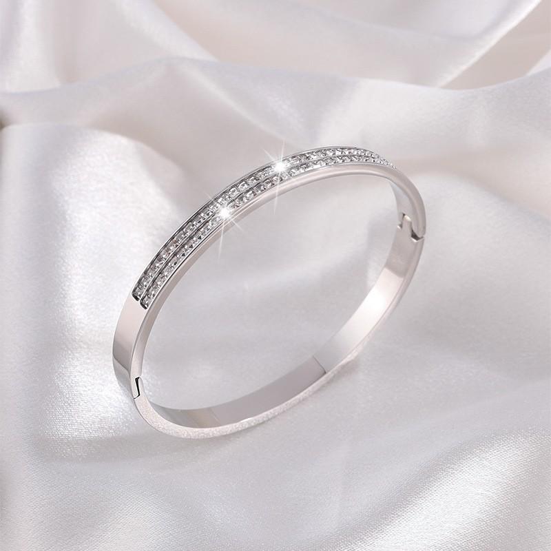 Silver Double Row Diamond Bracelet Advanced Titanium Steel Bracelet Light Luxury Non Fading Diamond Inlaid Bracelet
