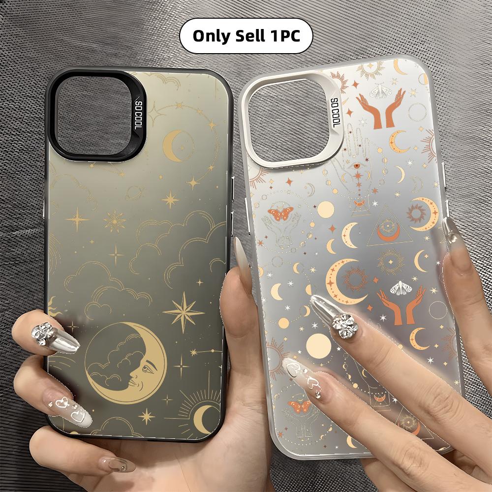Romantic Sun Moon Stars Phone Case For IPhone 17 16 15 14 13 12 11 Pro Max Air Plus 16E Matte Laser Aurora Shockproof Cover Case
