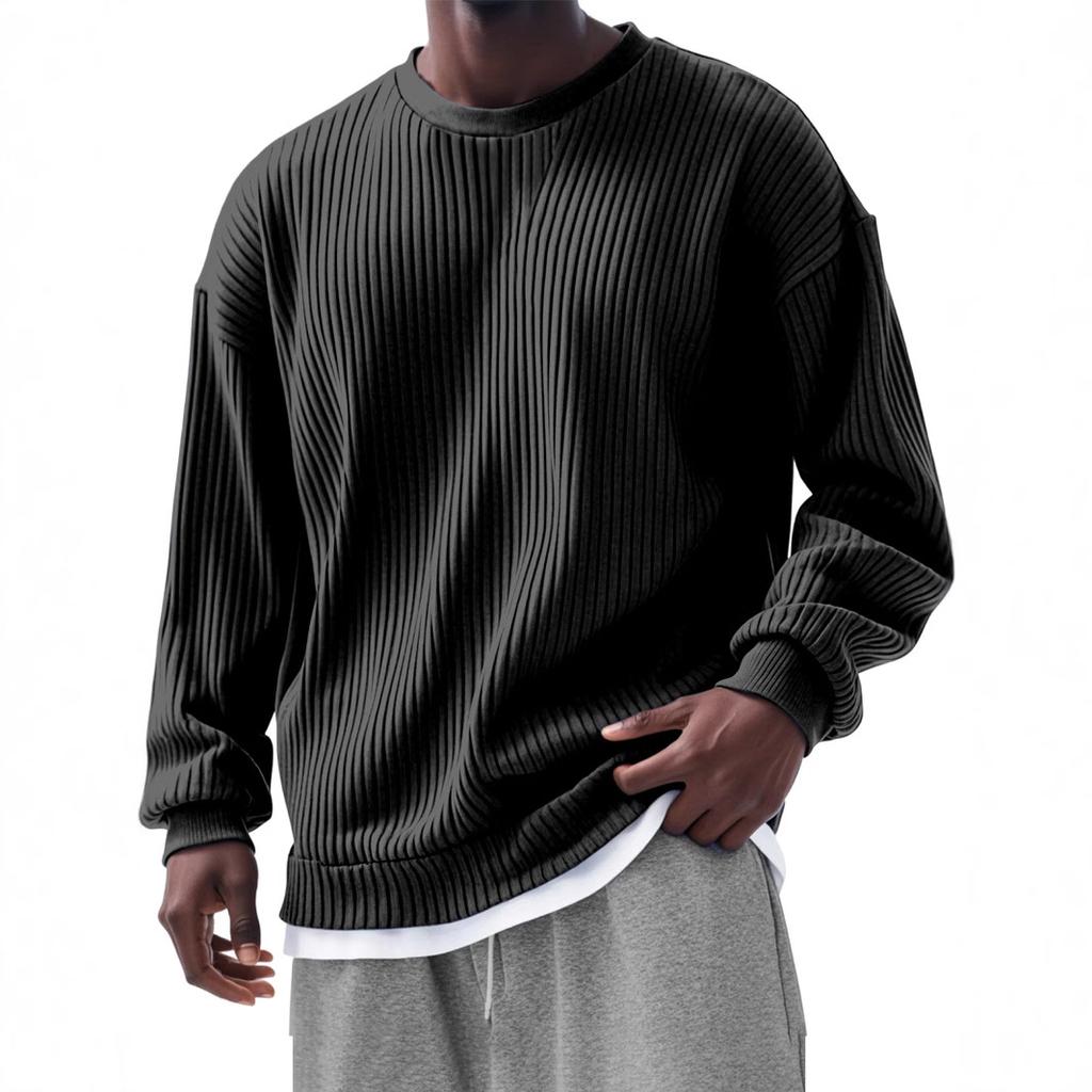 Men's Sweatshirt Long-Sleeved O-Neck Fake Two-Piece Casual Street Tops Loose Sports Pullover Hoodie