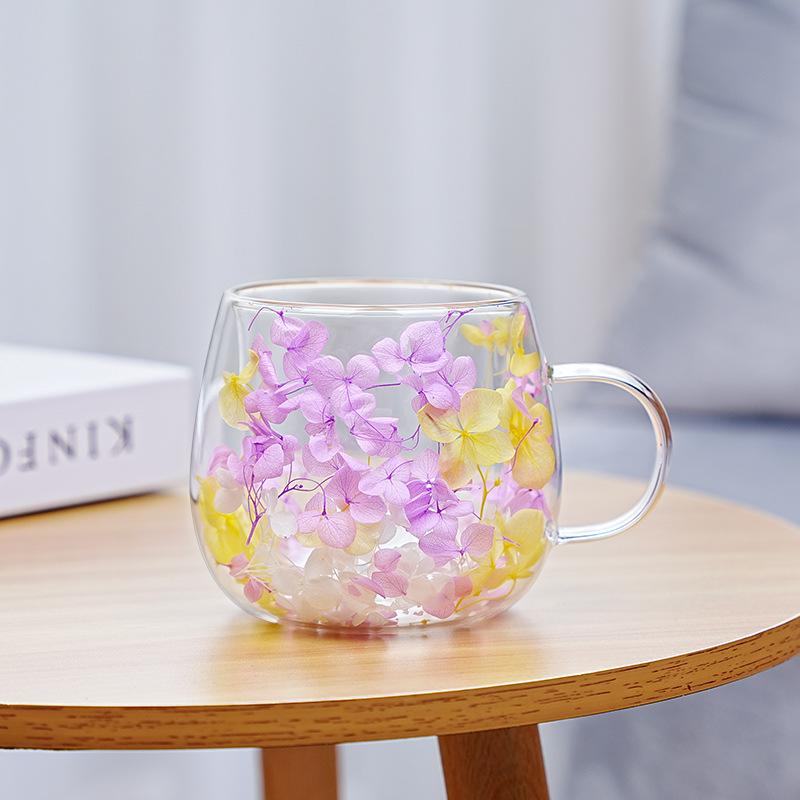 Dried Flower Hot Coffee Cups for Hot Drinks Tea 250ml Cofee Cup Borosilicate Glass Vasos Para Cafe Office Beverage Mug