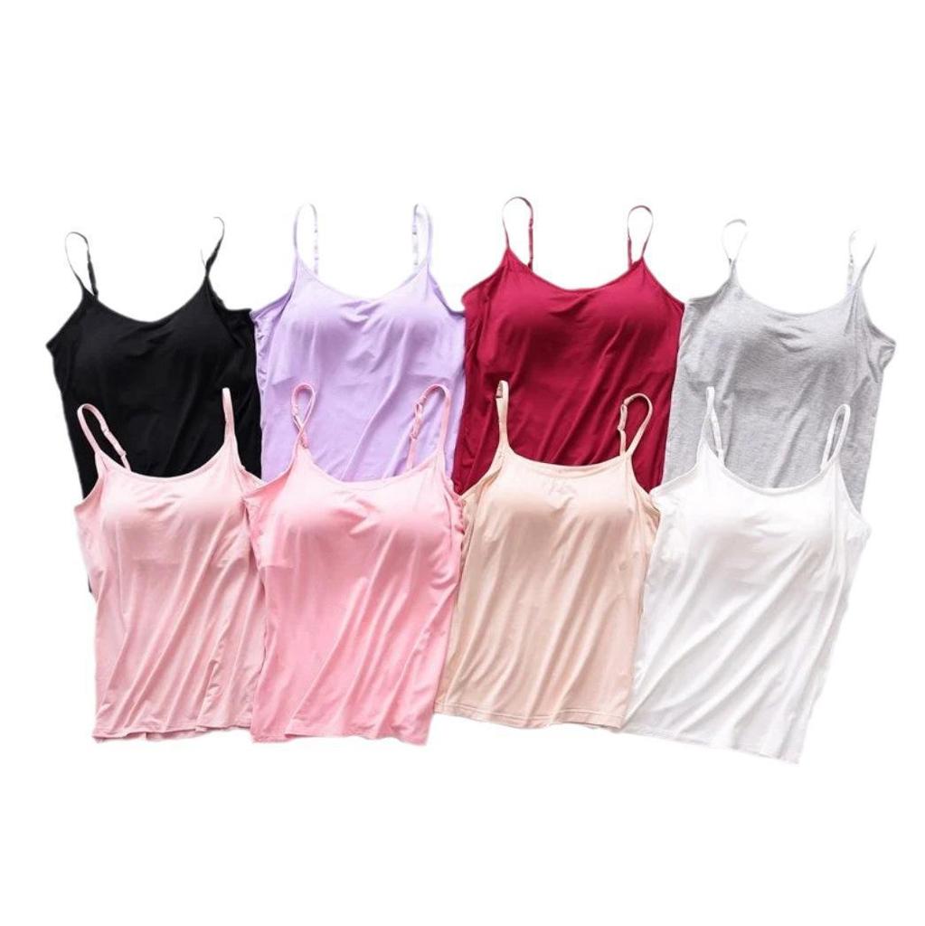 Modal Spaghetti Strap Tank Top with Chest Pads - Solid Color Sports Bra, Slim Fit