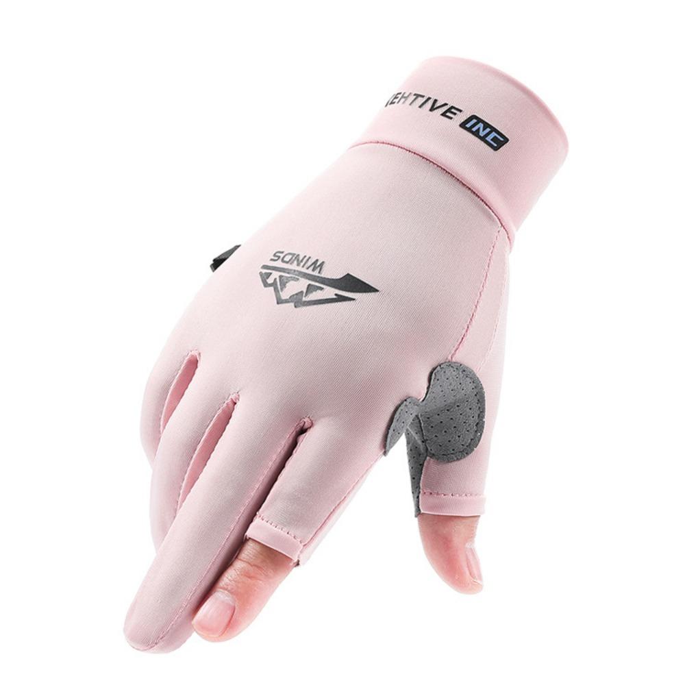 

New ice silk gloves two fingers breathable sweat-absorbing light driving cycling sports sun protection fishing gloves men and women M розовый