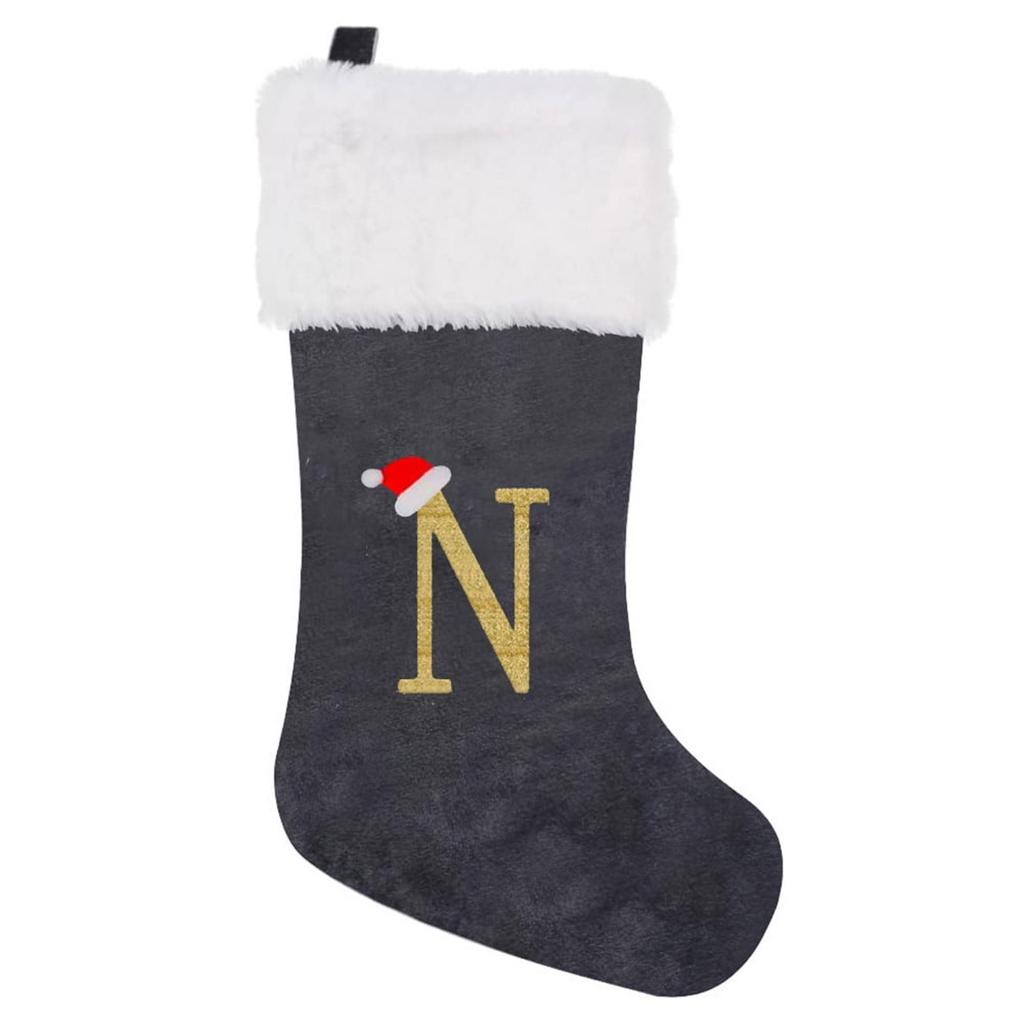 Holiday Christmas Stocking with Faux Fur Cuff Embroidered Letter A Design Classic Hanging Decoration for Fireplace Mantel or Wall Display