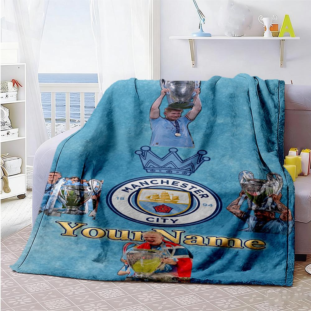 Manchester City Personalized Name Blanket Lightweight Personalized Blanket Soft & Cozy for Home Decor Couch Living Room Livingroom All-Season Use