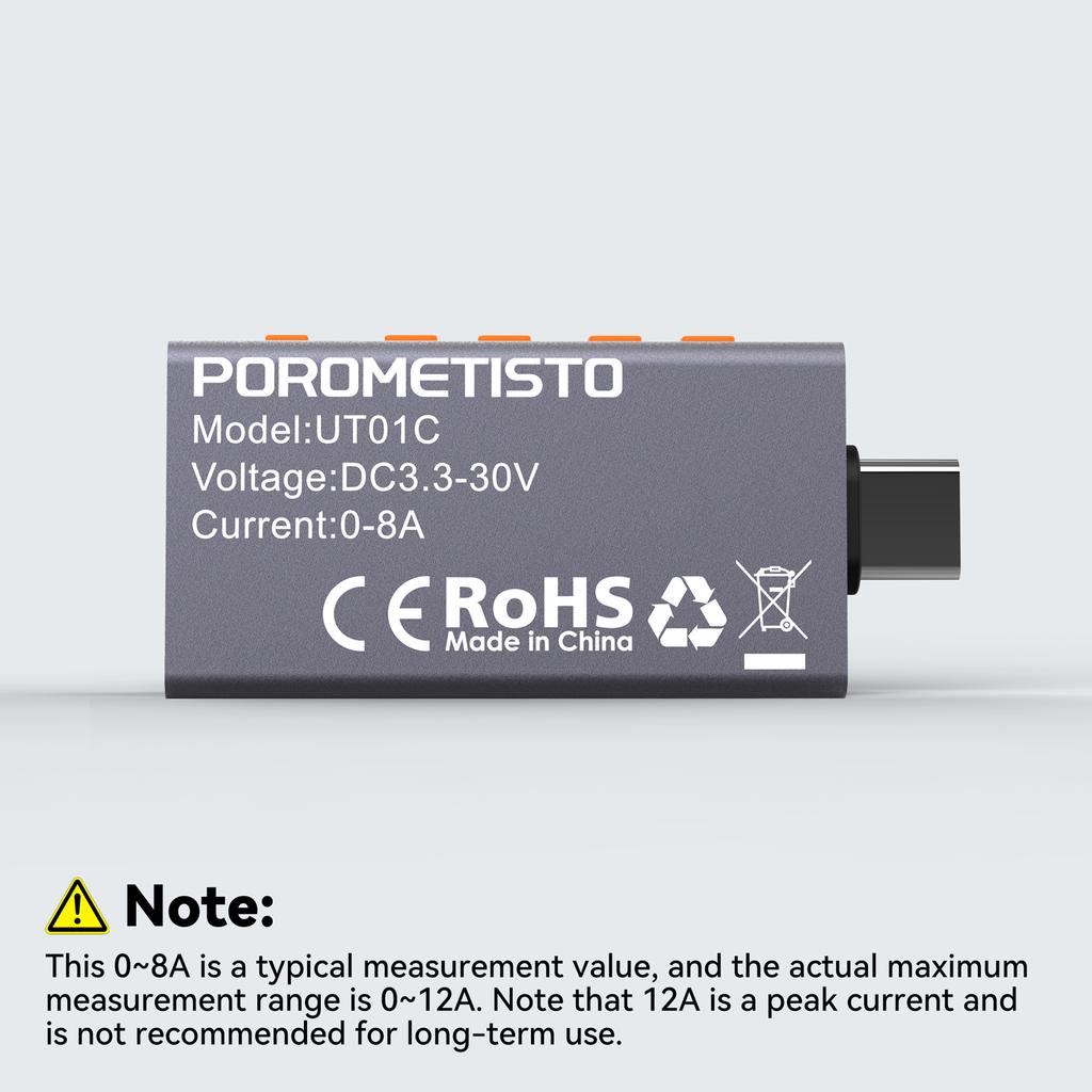 UT01C Type C Tester 4V-30V 12A Voltmeter Ammeter TYPE-C Fast Charge Detection Trigger Capacity Measurement Ripple Measurement