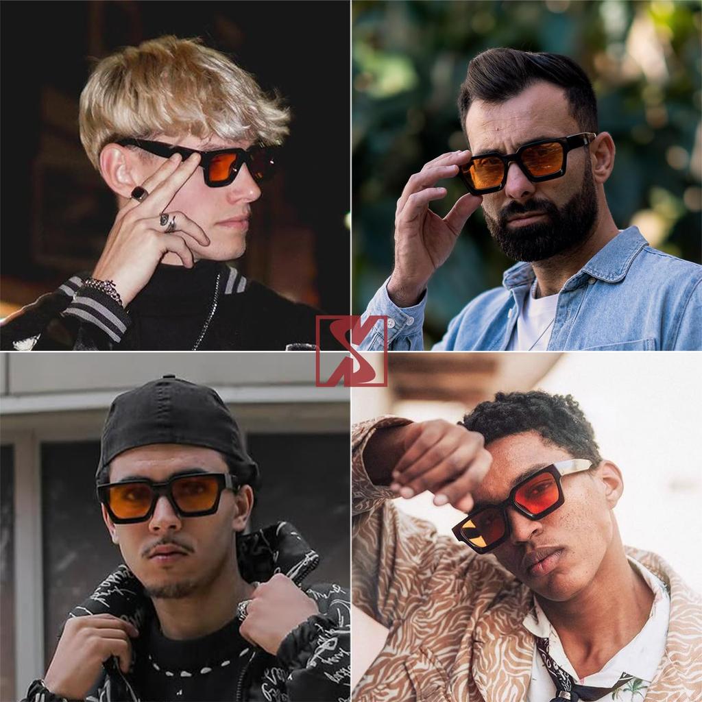 Retro and Fashionable Rectangular Sunglasses with Colored Lenses for Men and Classic Rectangular Black Sunglasses with UV400 [SHEEN KELLY] Women.