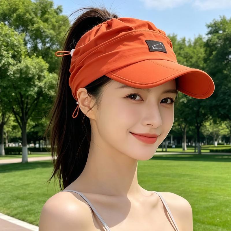 Women's Packable Open-Top Sun Hat Cap, Breathable Nylon Ponytail Style with Front Bill for Hiking and Holiday Travel