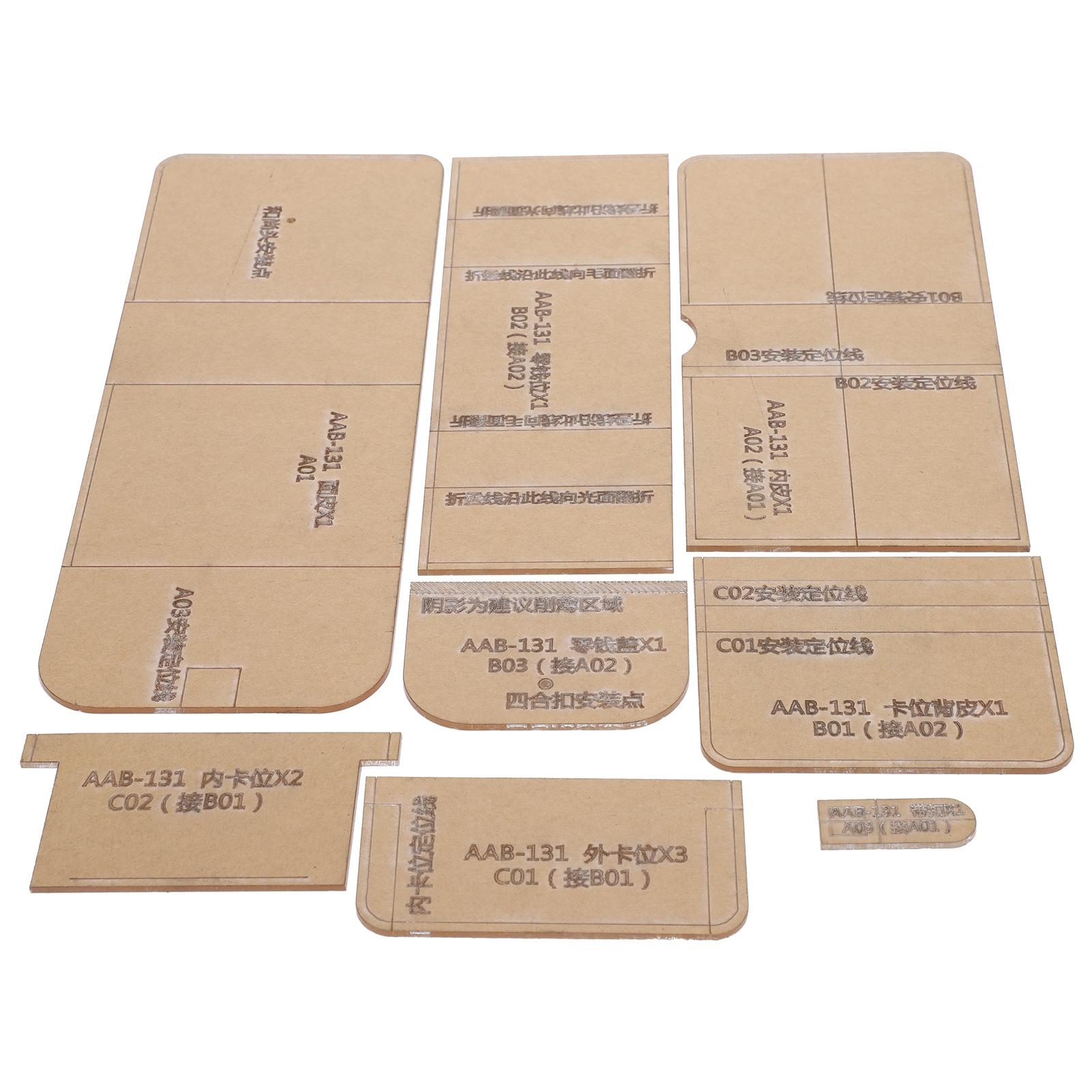 8Pcs Acrylic Template Short Wallet DIY HandMade Leather Pattern Mold Art Craft Tools