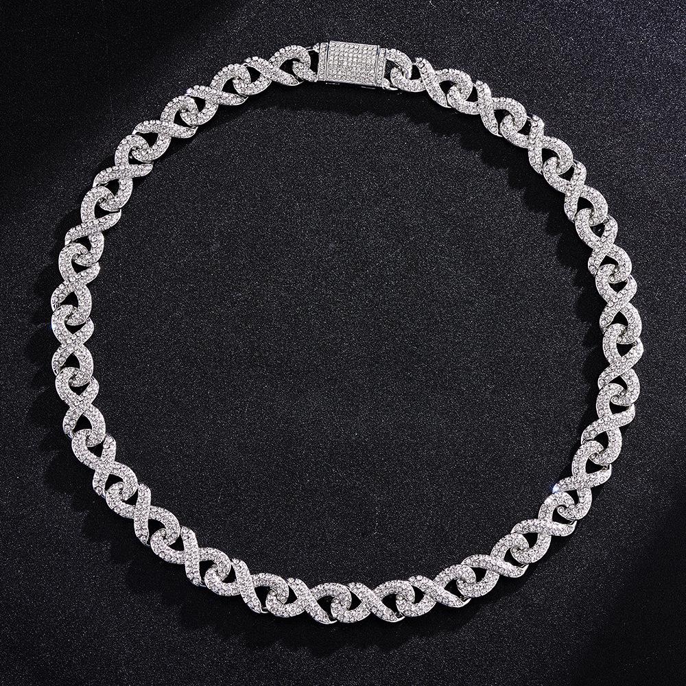 European & American Hip Hop Infinity Cuban Chain Necklace & Bracelet: Trendy Unisex Design with Full Diamond Accents.