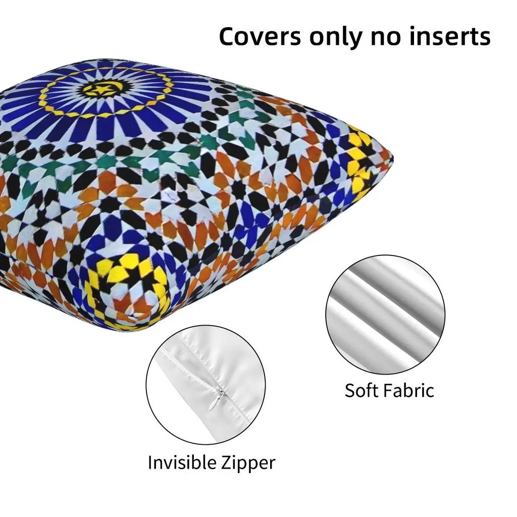 Arabic Tiles Moroccan Mosaic 2 Pcs Square Pillowcase Pillow Cover Cushion Zip Decorative Comfort Throw Pillow For Home