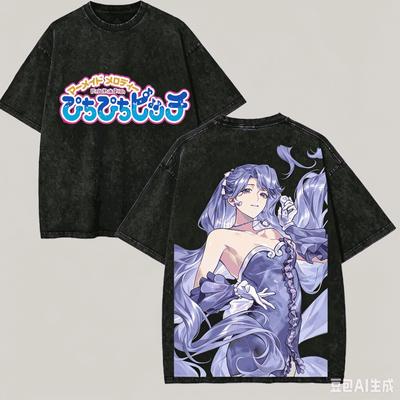 Mermaid Melody Pichi Pichi Pitch Washed T-shirt Anime Lover Harajuku New Model Oversized Unisex High Quality Vintage Loose Soft