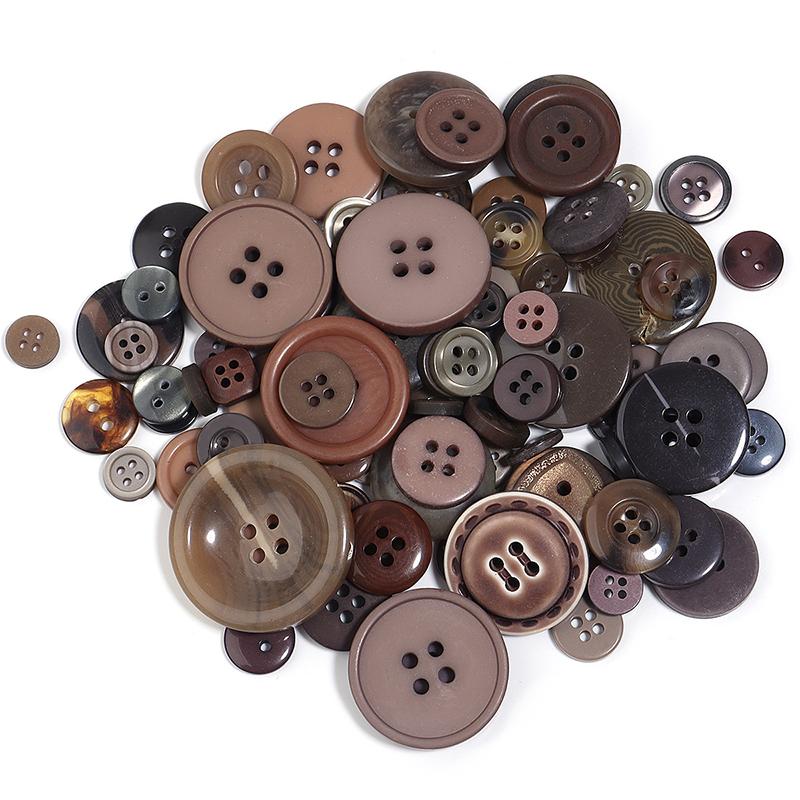 80PCS Resin Round Colored Buttons 2/4-Holes Mixed Buttons Handmade DIY Manual Button Painting Material Clothing Accessories