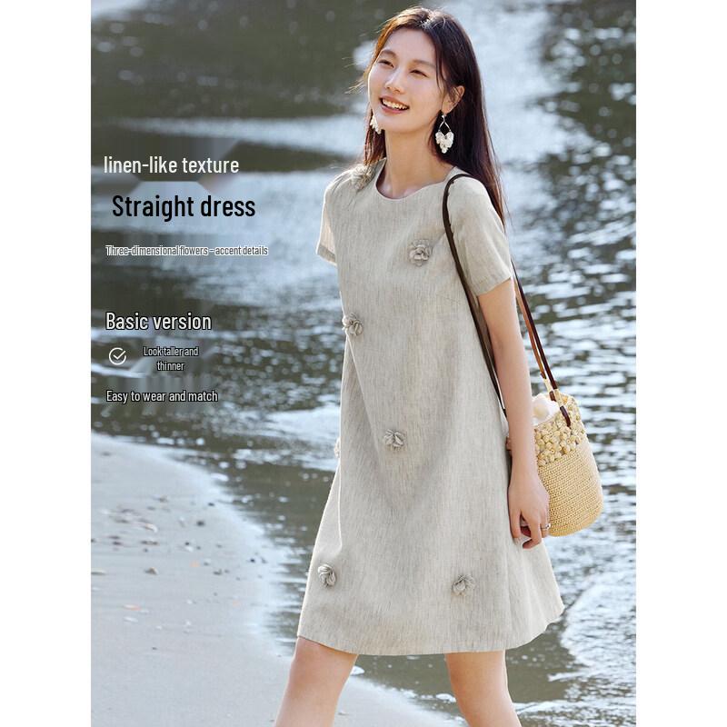 XWI Women s Handmade 3D Floral A-Line Short Sleeve Midi Dress S