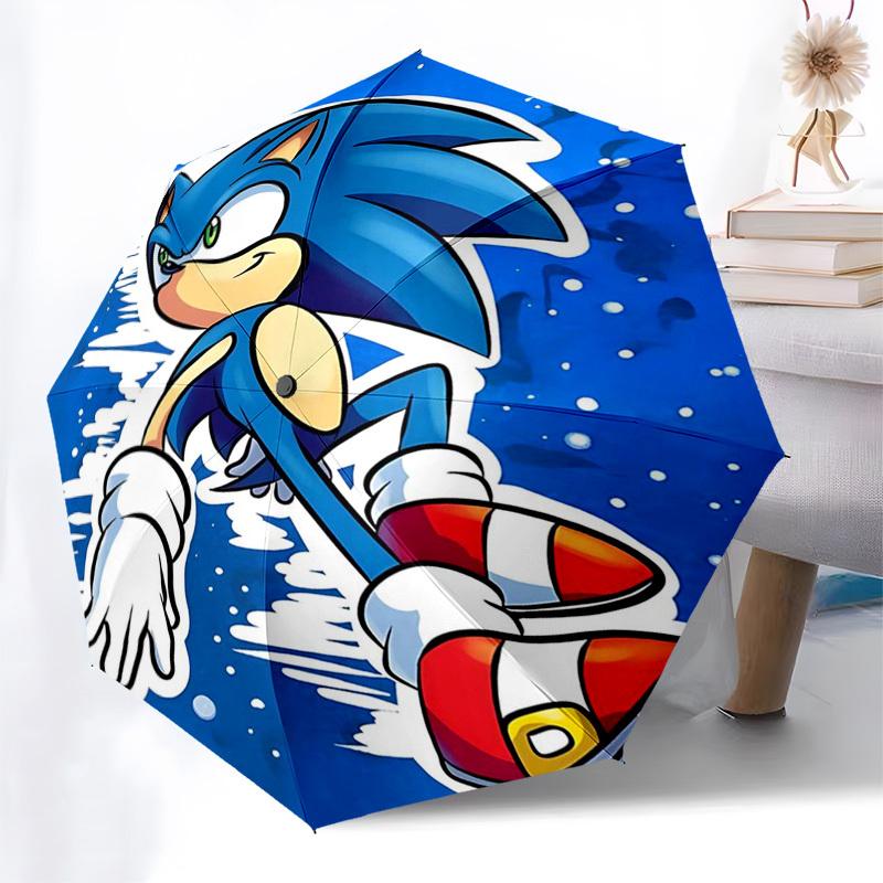 

1pc Sonic the Hedgehog Automatic Opening/Closing Umbrella - Portable 3-Fold Design with 8-Bone Iron Frame - Outdoor - Ideal Gift for Fans, Travelers,