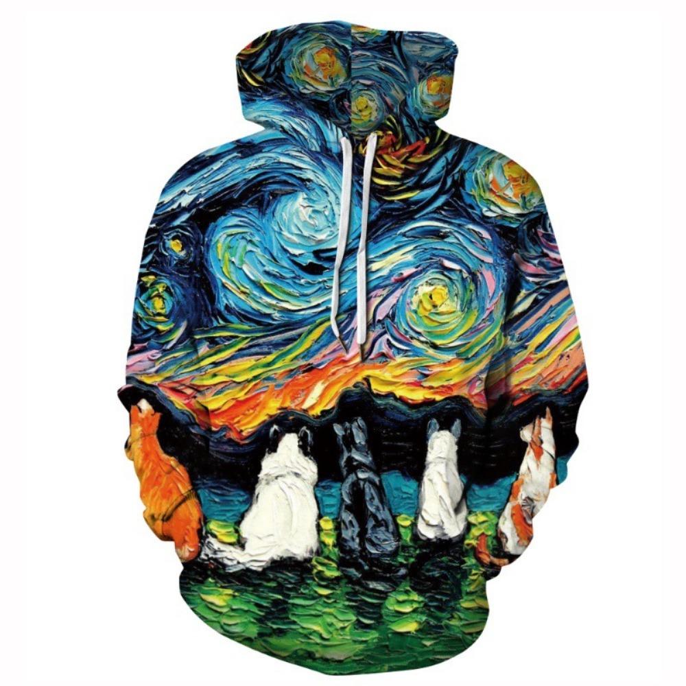 Rainbow Drip Art Fleece Hoodie, Men's Thick Warm Autumn Winter Sweatshirt, Bright Rainbow Paint Splash Pattern Pullover for Daily Street Wear
