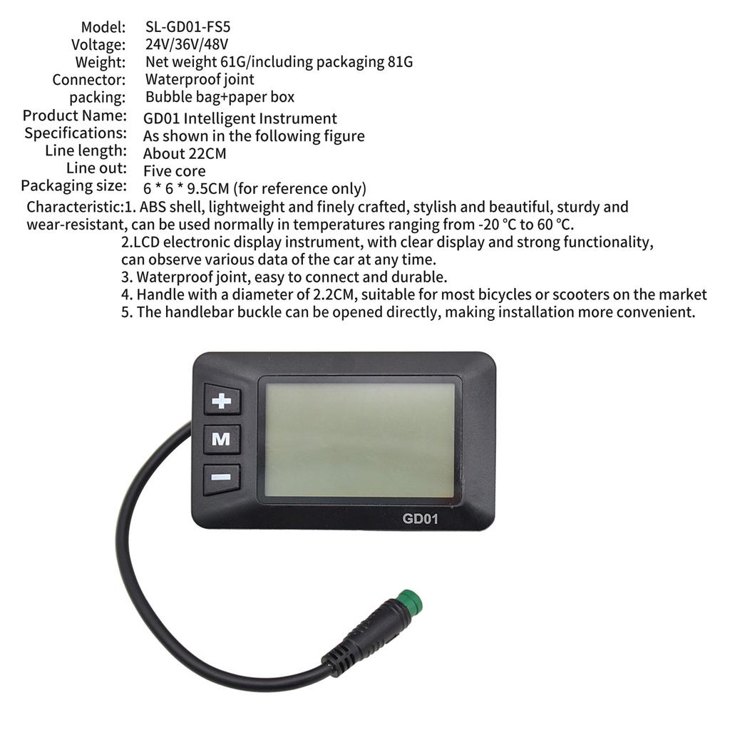 Electric Bike Modification Electric Display for 22.2mm Handlebar Control Panel 5Pin Plug Scooter Speedometer Odometers