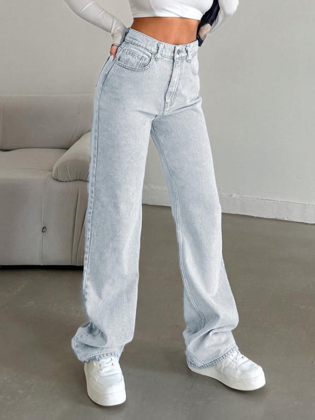 European 2026 Retro Wide-Leg Washed Denim Pants Small