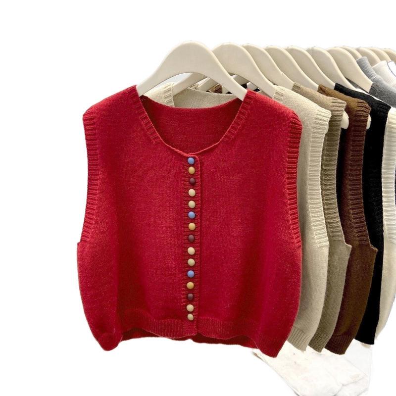 Regenbogen-Strickweste ärmellos - Damen Locker Rundhals Layering Pullover für Frühling & Herbst