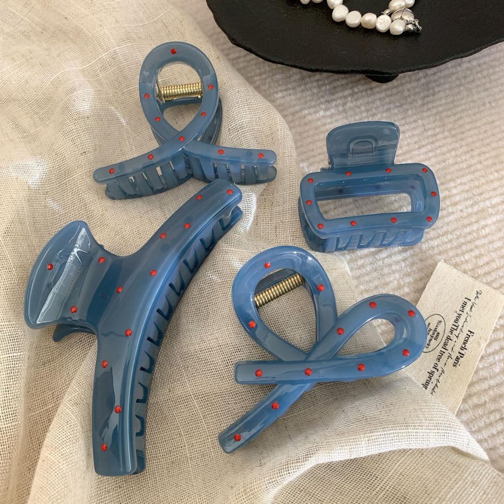 Vintage Delicate Geometric Hollowed-out Blue Polka-Dot Hair Claw Simple Fashion Pvc Large Shark Clip Hair Accessories
