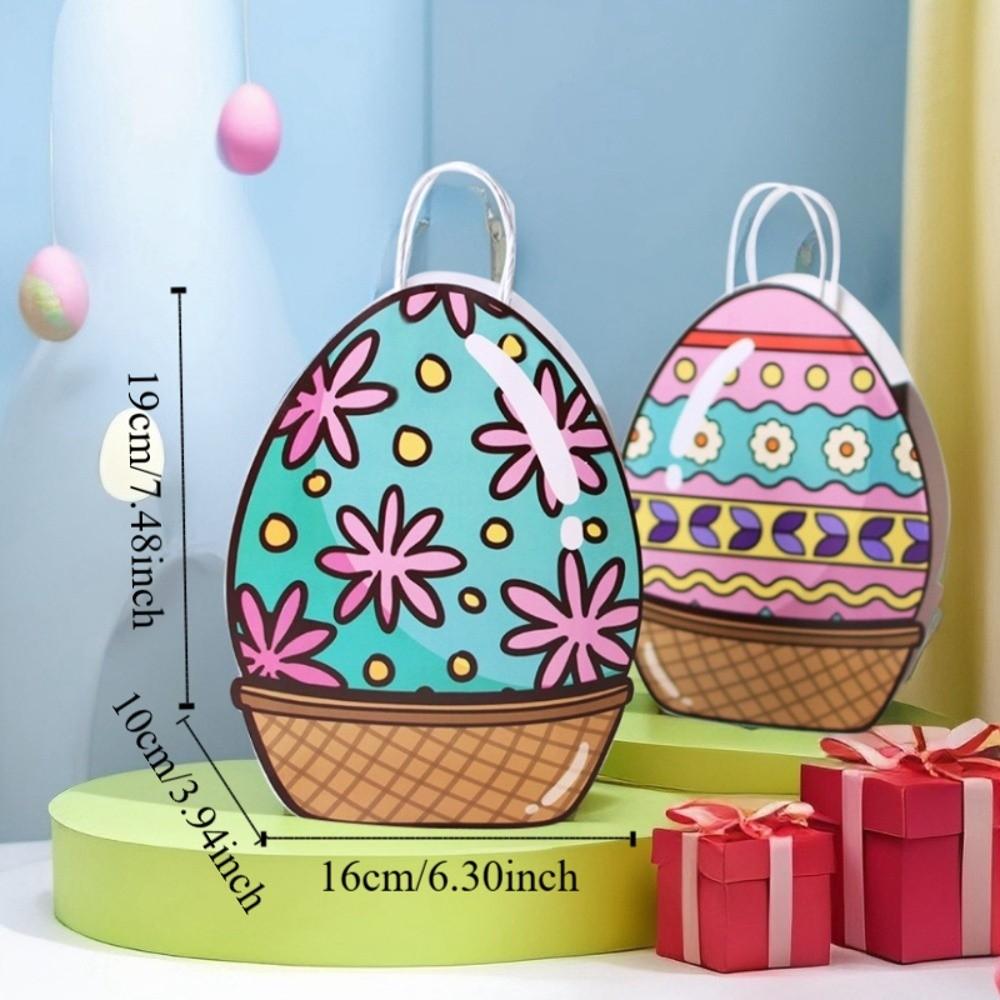 10pcs Colorful Easter Egg Bags Flower Heart Easter Paper Gift Bags Cute with Handles Candy Snacks Present Bags Party Favors