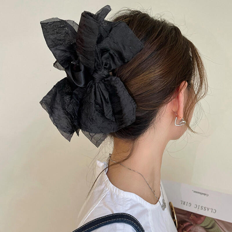Marutto Rich Chiffon Crunch Ribbon Hair Clip black