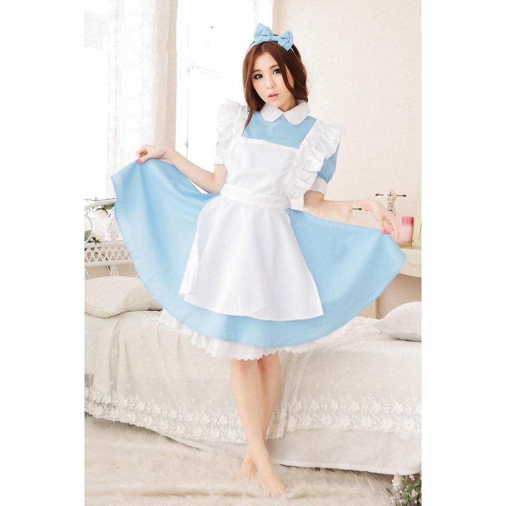 Ragazze Donne Cosplay Cameriera Maid Festa Costumi di Scena Alice nel Paese delle Meraviglie Tono di Luce Blu Maid Lolita