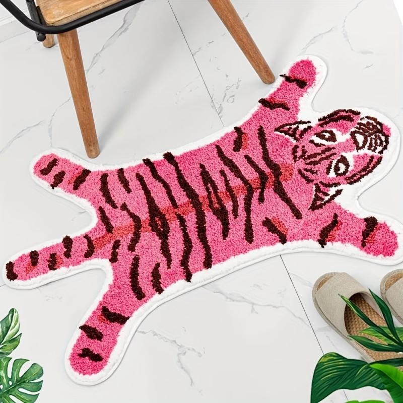 Cartoon Tiger Alien-Shaped Rug Soft Non-Slip Bathroom Mat Vintage Room Decor Bedroom Living Room Carpet