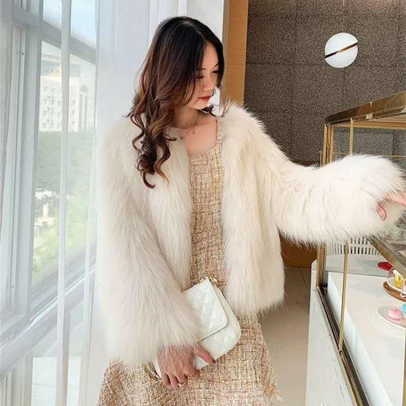 Cappotto in finta pelliccia di visone corto da donna 2 autunno e inverno nuovo pelo lungo peluche alla moda top da donna vestibilità attillata