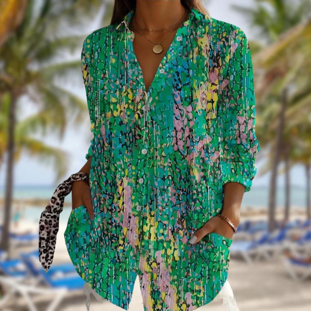 Plus Size Women Long Sleeve Button Shirt Solid Floral Casual Comfort Blouse