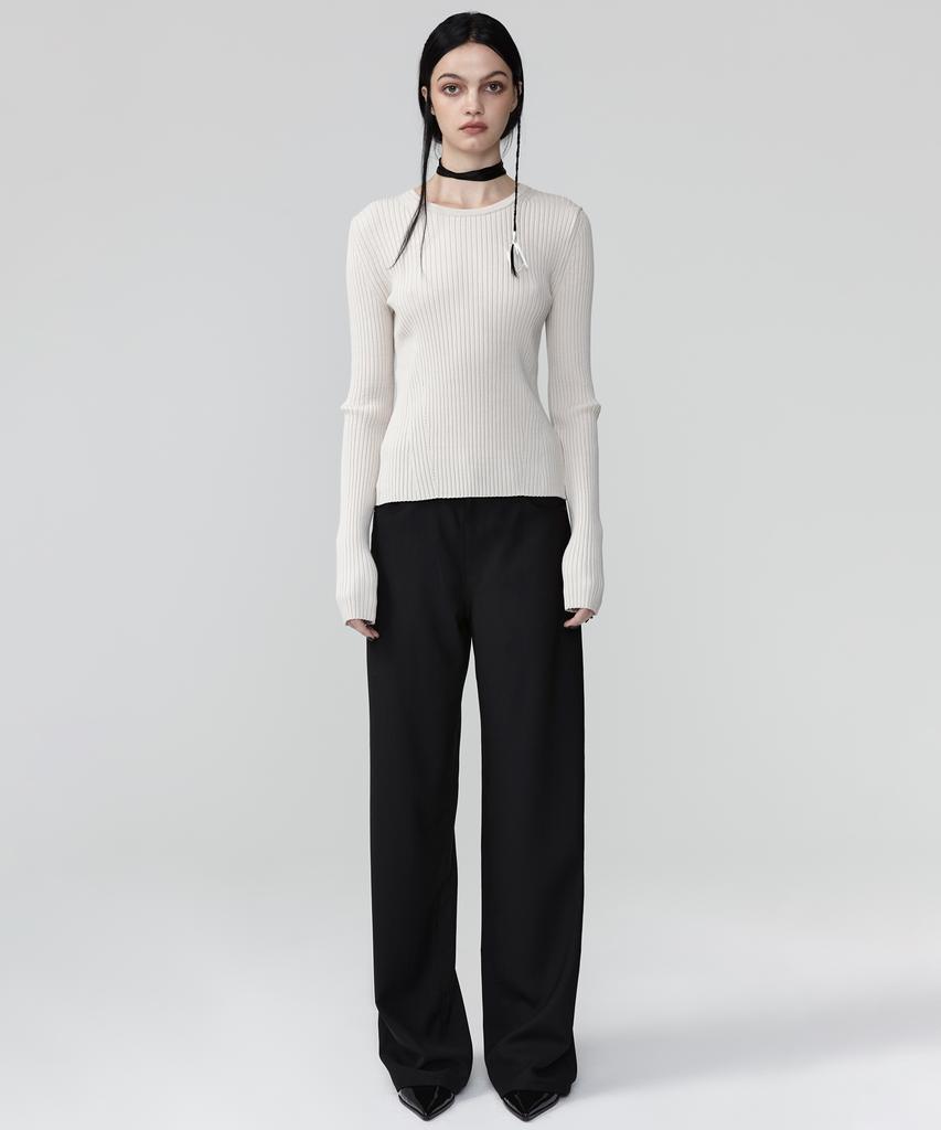 EAN JO Back Strap Ribbed Knit Top (Cream Beige)
