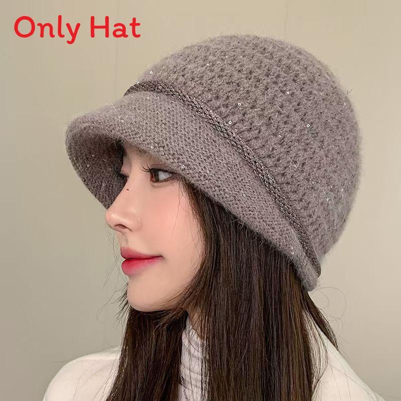 

Short Brim Beret Hat With Ear Protection For Women Made Of Cashmere Wool For Fall Season хаки
