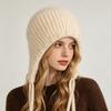 Autumn and winter new women's rabbit fur hat pearl hemming thickened knitted hat cold neck protection women's hat