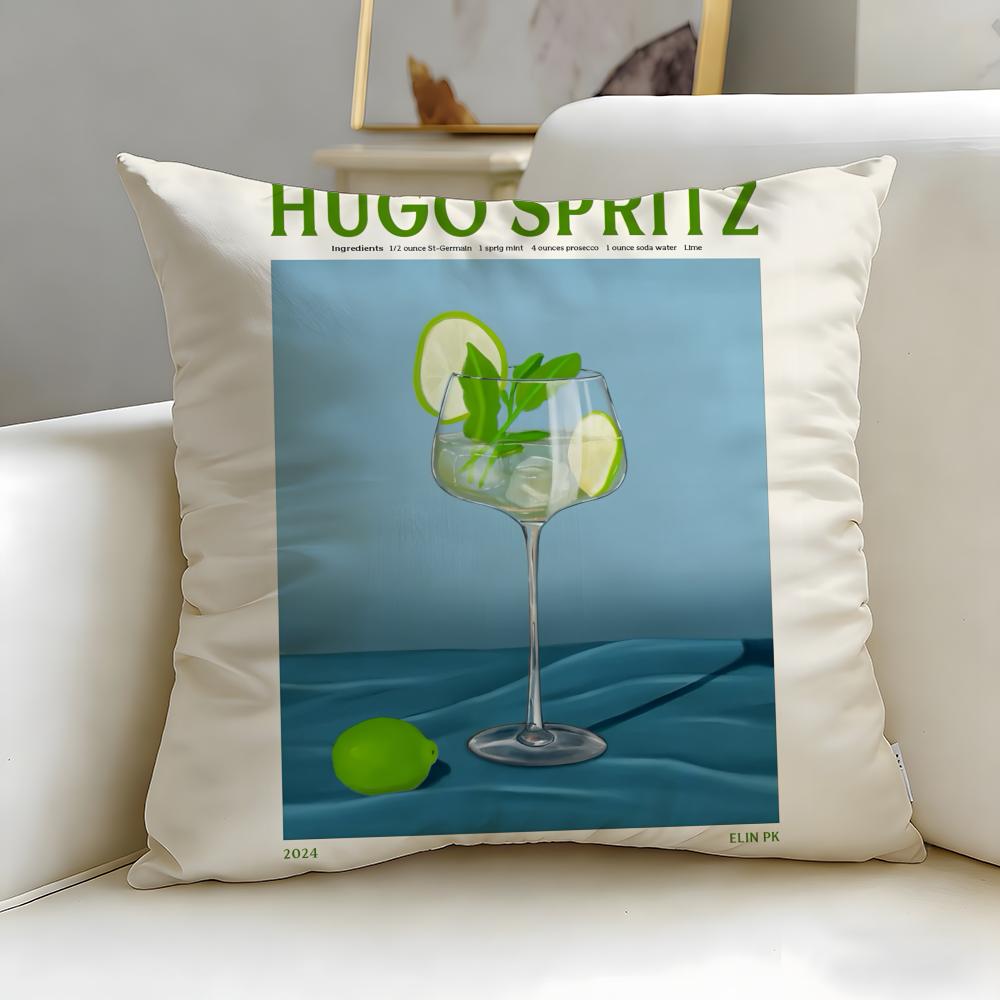 Beverage Theme Hugo Spritz Cocktail Cushion Cover Soft  EasyWash Pillow Case  Versatile for Couch Bed Travel and Office