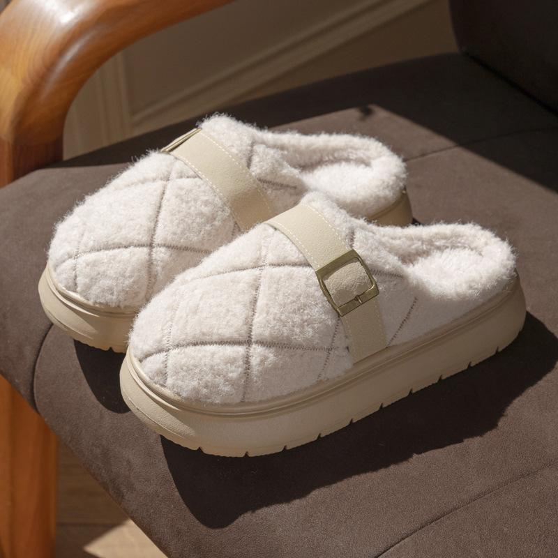Plush cotton slippers light luxury plaid couple cotton shoes autumn and winter indoor home warm and comfortable home