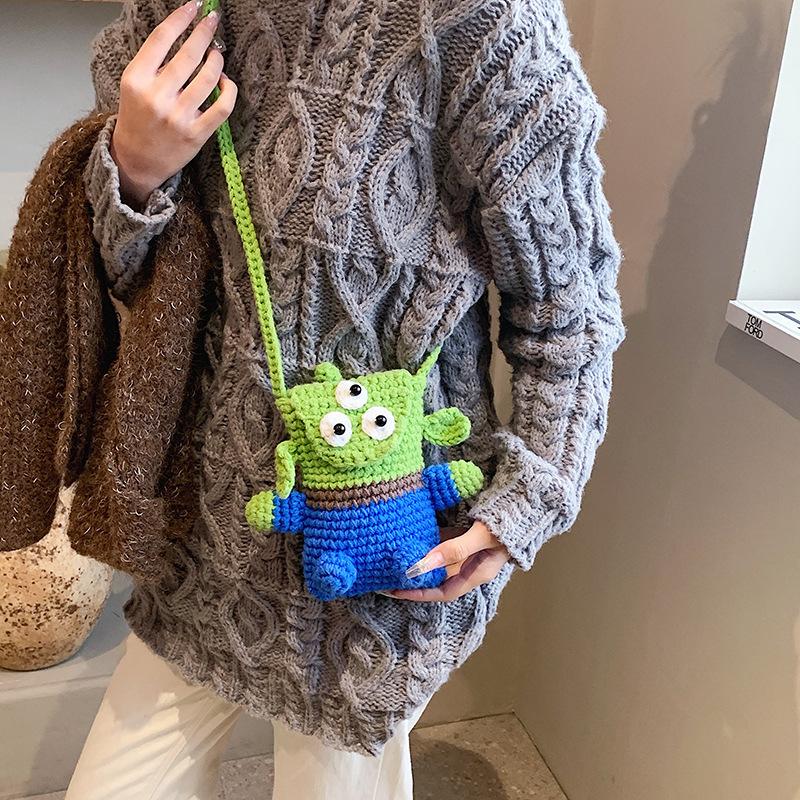 Cute Woven Summer Wool Bag Cartoon Big Eye Bag Shoulder Bag Monster Personality Fried Street Mobile Phone Bag