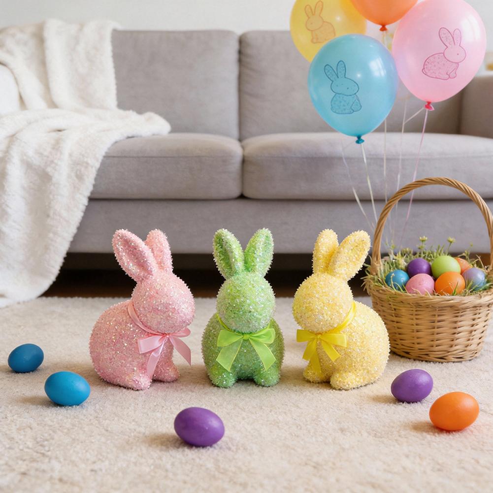 Colorful Rabbit Easter Figurine Simulation Bunny Handmade Easter Bunny Ornament Cute Novelty Cartoon Bunny Figurine Easter Party