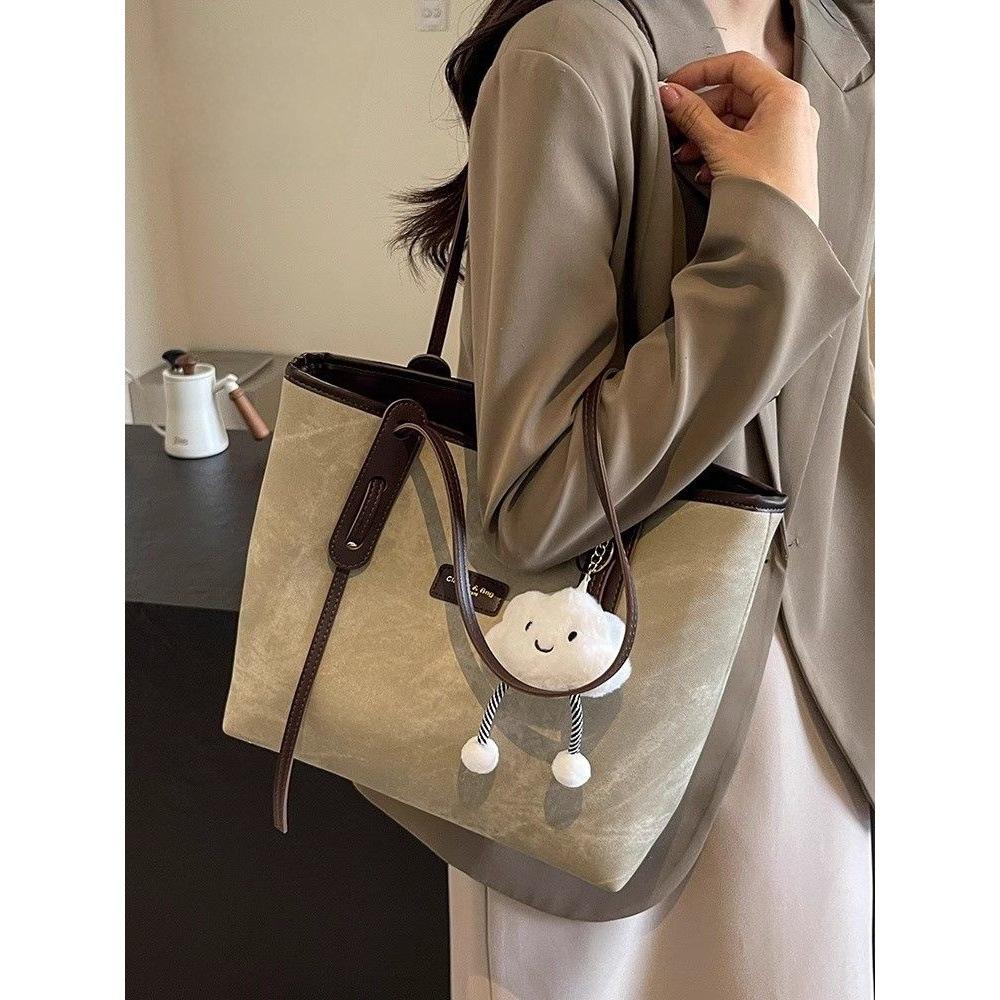 Autumn large-capacity bag women's 2025 new high-end denim shoulder bag commuter bag popular tote bag