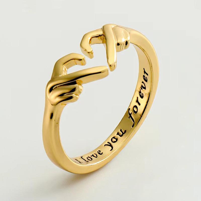 Double Hand Heart Couple Rings Love Heart Adjustable Friendship Promise Jewelry Valentine Gifts For Women Friends Girl Adjustable Jewelry