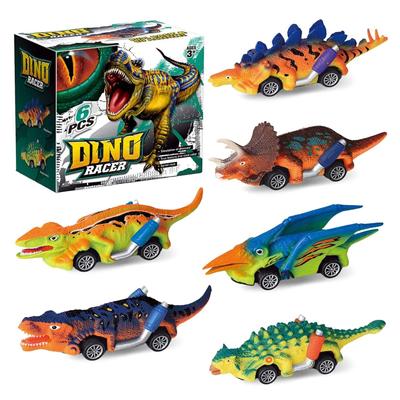 6 balíčků dinosauřích hraček, zatahovacích aut, realistických dinosauřích hraček, T-Rex dinosauřích her Auta k narozeninám pro děti ve věku 3,4,5,6,7,8 let