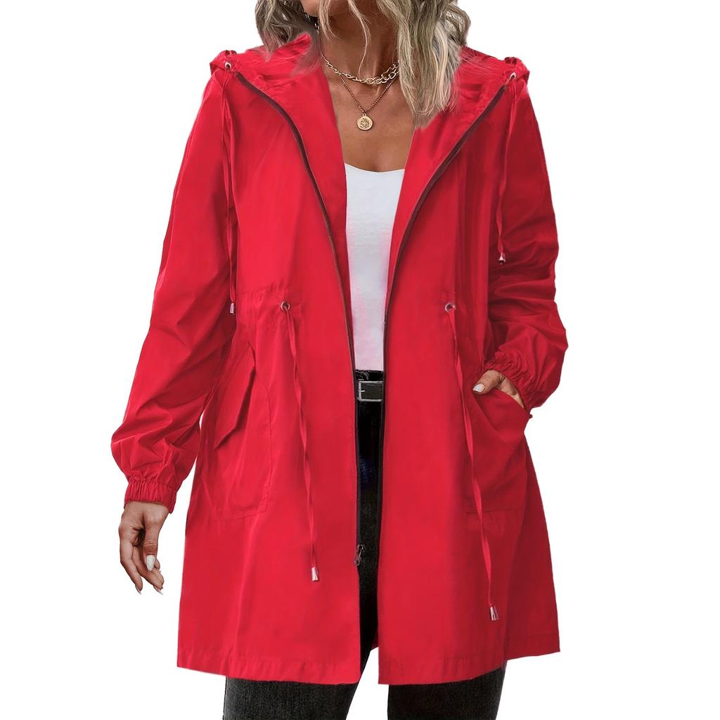 Dámské Outdoorové Sportovní Oblečení Pláštěnky s Kapucí Lehká Venkovní Nepromokavá Větruodolná Bunda s Kapucí Jednobarevná Trenčkotová Bunda Nadměrná Velikost