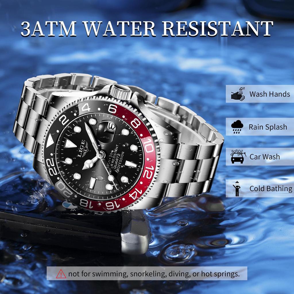 LIGE Men's Green Waterproof Quartz Calendar Sports Wristwatch