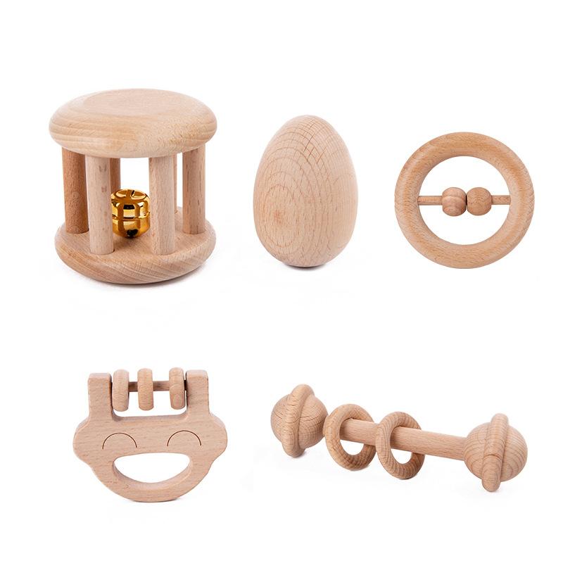 Infants And Young Children Can Bite Cartoon Intelligence, Hearing, Wooden Music, Toys, Molars, Rattles, Beech, Unpainted Toys. 1