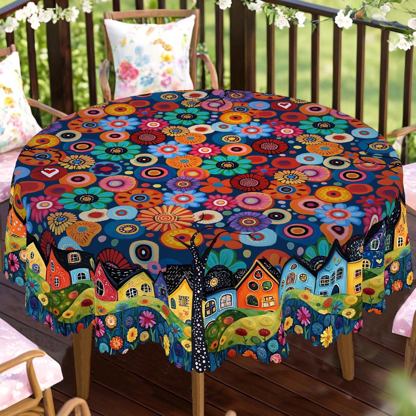 Bohemian Abstract Bloemen Tafelkleed Rond Rechthoekig Landelijk Print Lente Zomer Keuken Binnen Buiten Decoratie Cadeau 152X220Cm